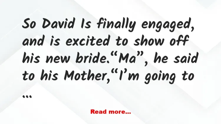 Joke: David Is finally engaged, and is excited to show off his new bride. -…