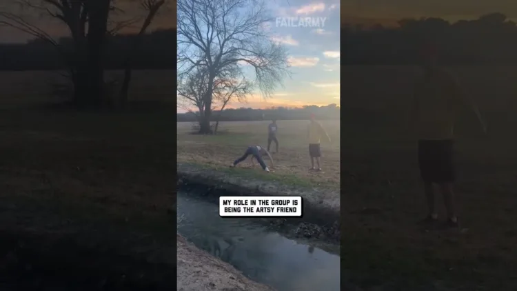 Boy Falls Into Creek While Attempting To Jump Across – video