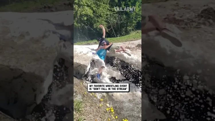Guy Falls Into Stream While Trying To Throw Friend Into It – video