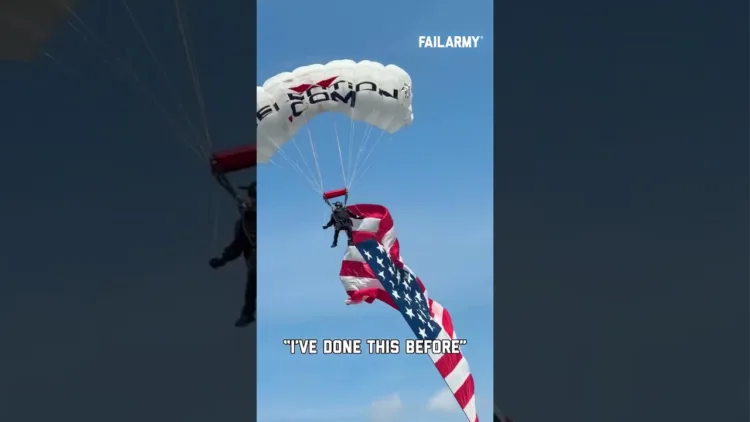 Parachuter Lands in Stadium! – video
